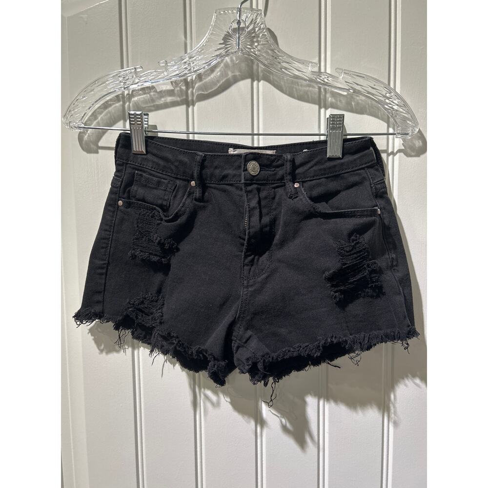 Pac Sun Distressed Black Denim High Rise Cut off Shorts, XXS (23), Pre-Owned.